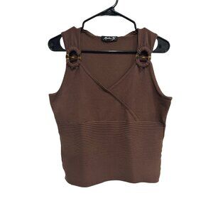 Martha B. Tortoise Ring Detail Sleeveless Textured Knit Tank Top Chic Accent